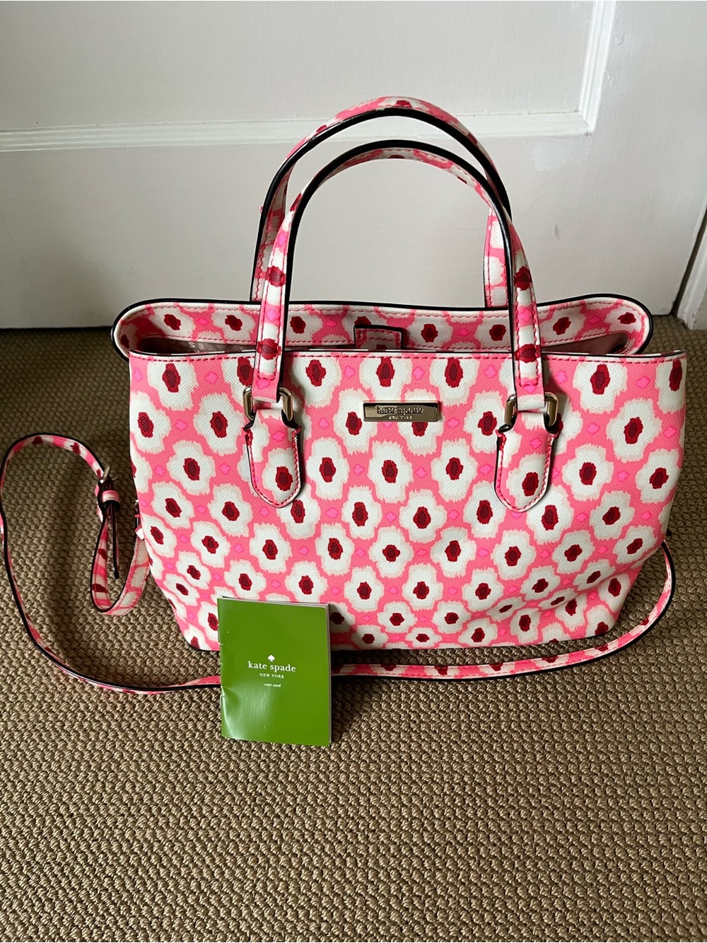 kate spade Pink & White Floral Pattern Tote with Crossbody Strap